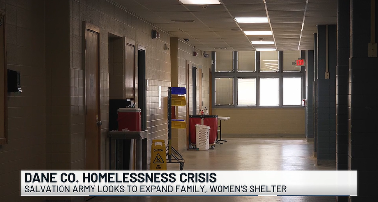 Screenshot from a WMTV15 news story about homelessness in Dane County