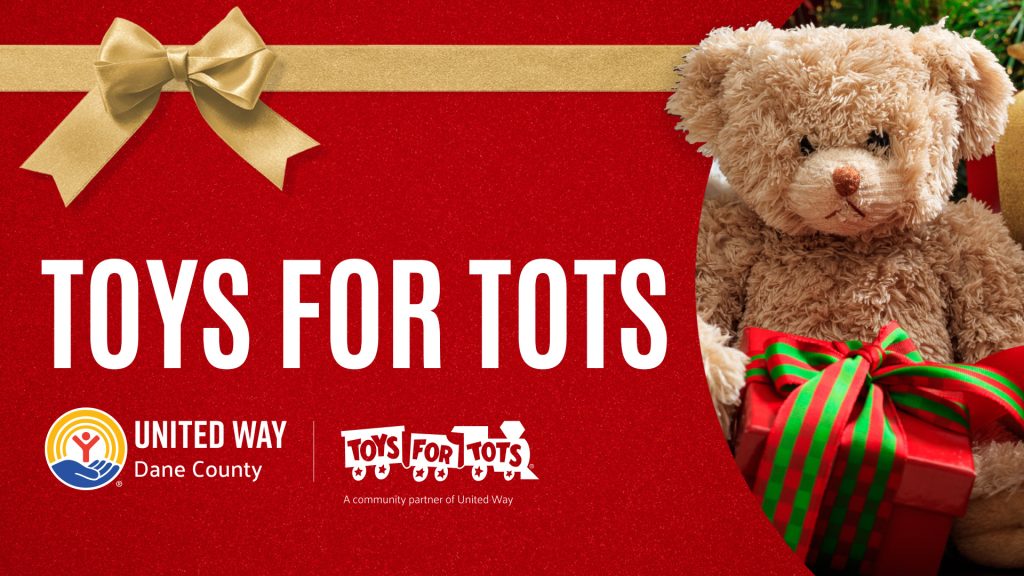 Graphic of Toys for Tots and United Way of Dane County logos